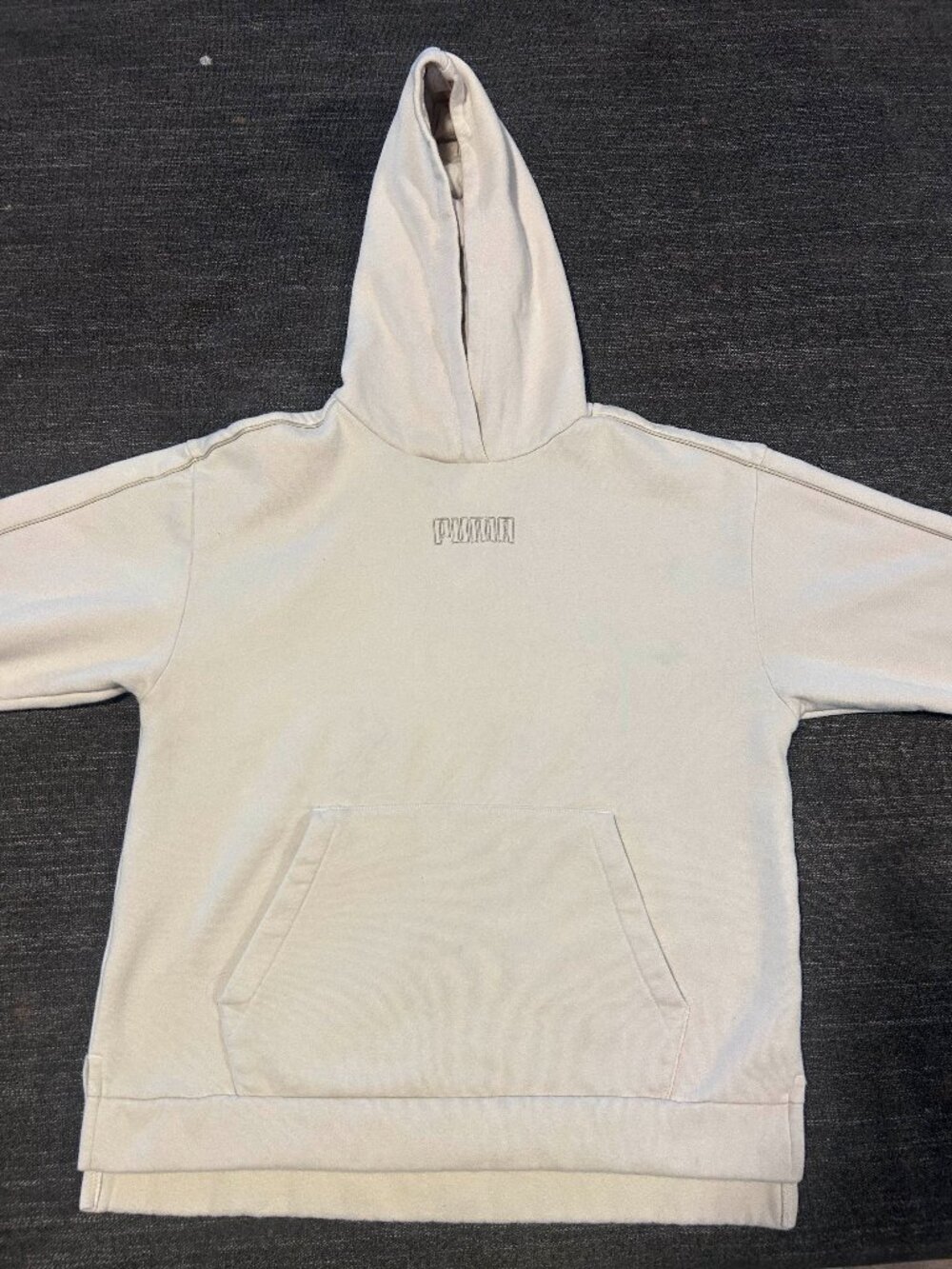 Puma Off-White Cream Pullover Hoodie with Front Pocket Size Medium